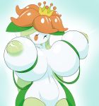  2018 areola big_breasts breast_grab breast_squeeze breasts female flora_fauna flower hand_on_breast huge_breasts humanoid lactating lilligant milk navel nintendo nipples non-mammal_breasts not_furry orange_eyes plant pok&eacute;mon pok&eacute;mon_(species) shmeepo simple_background solo video_games white_skin 