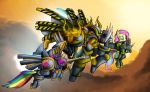  abstract_background armor big_eyes biped claws equine eztp fan_character female fluttershy_(mlp) flying friendship_is_magic fur glowing group holding_object holding_weapon horse long_tail machine mammal mechanical_wings multicolored_tail my_little_pony pegasus pony power_armor purple_mane purple_tail quadruped rainbow_dash_(mlp) rainbow_tail sky spread_wings teal_eyes warhammer_(franchise) weapon wings yellow_fur 