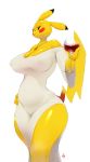  absurd_res alcohol anthro beverage big_breasts big_tail blush_sticker breasts clothed clothing dipstick_ears dress female front_view fully_clothed fur half-closed_eyes hi_res holding_object humanoid_hands jewelry long_ears long_tail multicolored_fur musikalgenius necklace nintendo nipple_bulge pikachu pok&eacute;mon pok&eacute;mon_(species) portrait simple_background solo three-quarter_portrait video_games white_background white_clothing wide_hips wine yellow_fur 