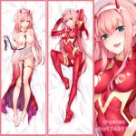 1girl areolae artist_name bdsm blue_eyes bodysuit breasts collar crotch_cutout dakimakura darling_in_the_franxx horns long_hair lying nail_polish nipples o-yatsu on_back open_mouth panty_pull pink_hair pussy saliva slave solo toenail_polish tongue torn_bodysuit uncensored zero_two_(darling_in_the_franxx) 