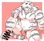  5_fingers 5_toes barely_visible_penis blush censored claws clothing feet feline fingers foot_fetish footjob humanoid_feet humanoid_hands iotto1026 magan male male/male mammal muscular muscular_male nipples pecs penis precum pubes sex speedo swimsuit tiger toe_claws toes tokyo_afterschool_summoners undressing 