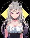  armband bangs bell bell_collar black_hairband breast_suppress breasts cleavage collar dreamcatcher grey_hair hairband jingle_bell large_breasts long_hair maid mole mole_on_breast original puffy_short_sleeves puffy_sleeves purple_eyes short_sleeves solo 