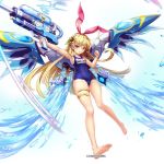  1girl blonde_hair blue_swimsuit boreas_(kamihime) kamihime_project_r legs one_piece_swimsuit swimsuit water watergun wings 