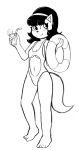  2016 5_fingers 5_toes anthro barefoot beverage breasts cat cleavage clothed clothing digital_media_(artwork) dogma feline female holding_object kitty_katswell looking_aside mammal monochrome navel nickelodeon smile solo standing swimsuit t.u.f.f._puppy toes under_boob 