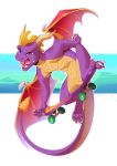  2018 dragon horn kyander male membranous_wings open_mouth purple_eyes scalie skateboard solo spines spyro spyro_the_dragon teeth tongue video_games western_dragon wings 