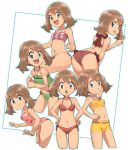  :d :o arm_behind_head armpits ass ass_visible_through_thighs back bent_over bikini bikini_shorts blue_eyes blue_outline breasts brown_hair collarbone cropped_legs eyebrows_visible_through_hair green_swimsuit hair_between_eyes halterneck hand_on_hip hands_on_hips haruka_(pokemon) highres hips leaning_forward looking_at_viewer looking_back medium_breasts midriff multiple_views navel nyonn24 one-piece_swimsuit open_mouth pink_swimsuit plaid plaid_bikini pokemon pokemon_(anime) pokemon_(game) pokemon_ag pokemon_m08 pokemon_m09 pokemon_rse polka_dot polka_dot_swimsuit red_bikini red_swimsuit round_teeth short_hair shorts small_breasts smile stomach swimsuit swimwear teeth upper_teeth v yellow_bikini 