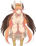  :o armlet artist_name ass band-width bangs black_wings breasts chin_rest circe_(fate/grand_order) cleavage cross-laced_footwear cross-laced_sandals fate/grand_order fate_(series) feathered_wings full_body green_eyes head_wings highres jewelry large_breasts long_hair looking_at_viewer nail_polish necklace orange_hair panties pantyshot pantyshot_(squatting) parted_lips pink_nails platform_footwear pointy_ears sandals signature skirt solo squatting tiara toenail_polish transparent_background underwear very_long_hair vest white_panties white_skirt white_vest wings 
