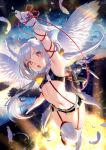  angel_wings arm_up armpits breasts garter_straps ikezaki_misa navel open_mouth original ribbon short_shorts shorts silver_hair small_breasts thighhighs twintails wings 