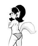  2016 5_fingers anthro cat cat_tail clothed clothing crossed digital_media_(artwork) dogma feline female frown hair kitty_katswell looking_at_viewer looking_back mammal monochrome nickelodeon rear_view short_hair solo standing t.u.f.f._puppy topless 