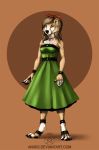  2012 5_fingers anisis anthro black_nose breasts brown_hair canine clothing digital_media_(artwork) digitigrade dress female fur hair mammal simple_background solo standing tan_fur 