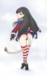  1girl anal artist_request ass blue_eyes butt_plug buttplug_tail coat gloves grin lessar looking_back panties panties_aside red_panties side-tie_panties simple_background skirt smile solo striped striped_legwear thighhighs to_aru_majutsu_no_index 
