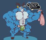  2017 3_fingers 3_toes abs aliasing animal_crossing anthro anthrofied armpit_hair bam_(animal_crossing) biceps big_bulge biped black_hooves black_nose blue_background blue_fur blue_theme blush body_builder bulge cervine character_name clothed clothing cloven_hooves cool_colors countershade_torso countershading dialogue digital_drawing_(artwork) digital_media_(artwork) english_text eye_markings eyes_closed flexing freckles front_view full-length_portrait fur green_clothing hatching_(technique) holding_object holding_towel hooved_fingers hooves huge_muscles hyper hyper_muscles leaf male mammal markings multicolored_fur muscular muscular_male muscular_thighs muzzle_(marking) neck_muscles nintendo pecs portrait pubes quads schwartzgeist shaking shivering simple_background smile snout solo speech_bubble standing star sweat text toes topless towel triceps two_tone_fur unseen_character video_games white_countershading white_fur white_markings 