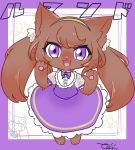  1girl brown_hair cat furry open_mouth purple_eyes short_hair solo taitai 