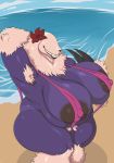  2018 anthro beach big_breasts bikini breasts chthon clothing digital_media_(artwork) female huge_breasts igraine liarborn mammal nipples overweight pubes seaside solo swimsuit thick_thighs 