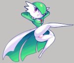  2018 blush bottomless breasts clothed clothing digital_media_(artwork) female gardevoir hair_over_eyes hands_behind_back looking_at_viewer nintendo pok&eacute;mon pok&eacute;mon_(species) pose presenting presenting_pussy pussy rear_view red_eyes smile solo spread_legs spreading video_games white_skin ɯ(_&ndash;_&ndash;_)ɯ 