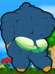  2016 aliasing animal_crossing anthro anthrofied axel_(animal_crossing) back_muscles biceps biped blue_body blue_tail boxer_briefs butt clothed clothing cloud digital_drawing_(artwork) digital_media_(artwork) dipstick_ears dipstick_tail elephant flower full-length_portrait gloves_(marking) grass green_body green_clothing green_tail hand_on_hip hi_res hooved_fingers hooves huge_muscles hyper hyper_muscles lily_of_the_valley lucariobg male mammal markings multicolored_body multicolored_tail muscular muscular_male muscular_thighs nintendo orange_body outline outside plant portrait quads sky small_head socks_(marking) solo standing tail_tuft topless tree triceps tuft two_tone_tail underwear video_games water watering white_hooves 