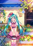  aqua_eyes aqua_hair awning bag bangs beret birdhouse blue_flower bottle cactus day dress eyebrows_visible_through_hair flower frilled_sleeves frills handbag hanging_plant hat hat_flower hatsune_miku highres holding holding_bag kawaii2penguin lace-trimmed_legwear long_hair looking_at_viewer neck_ribbon outdoors over-kneehighs pinafore_dress pink_dress pink_flower pink_legwear pink_ribbon plant planter potted_plant purple_flower red_flower ribbon shelf short_sleeves smile solo table thighhighs twintails vocaloid white_flower wind_chime window yellow_flower 