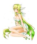  absurdres bare_shoulders blush breasts cleavage commentary_request detached_collar dress elf elsword grand_archer_(elsword) green_eyes green_hair hair_ornament highres ip large_breasts long_hair looking_at_viewer pointy_ears rena_(elsword) solo very_long_hair 