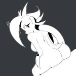  anthro aquatic_dragon black_and_white breasts butt butt_focus dragon female freakyed freedom_planet grey_background hair hi_res hybrid long_hair looking_at_viewer mammal monochrome nude sash_lilac short_tail side_boob simple_background sitting solo video_games 