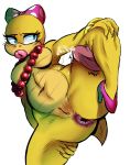  2018 absurd_res anthro anus bow breasts clothing collar cum cumshot digital_media_(artwork) disembodied_penis duo ejaculation female footwear green_eyes hi_res high_heels isolatedartest_(artist) koopa koopaling male male/female mario_bros mostly_nude navel nintendo open_mouth orgasm penis pose pussy raised_leg scalie sex shoes simple_background spread_legs spreading thigh_sex video_games wendy_o_koopa white_background yellow_skin 