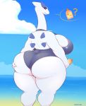  anthro anthrofied beach big_breasts big_butt breasts butt clothed clothing cracker_(artist) detailed_background dragon female huge_breasts huge_butt legendary_pok&eacute;mon looking_back lugia mature_female nintendo outside pok&eacute;mon pok&eacute;mon_(species) pok&eacute;morph sand scalie seaside solo standing swimsuit thick_thighs video_games water wide_hips 