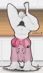  2018 anthro big_breasts bra breasts clothing digital_media_(artwork) female fur handstand kitchen lavasi looking_at_viewer mammal mature_female morgan_(lavasi) nightgown nipples piercing pussy slightly_chubby solo tongue translucent transparent_clothing underwear voluptuous white_fur wide_hips 