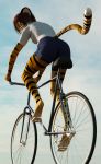  2018 3d_(artwork) alhor_kishine anthro bicycle butt_focus clothed clothing digital_media_(artwork) feline kawaoneechan male mammal shirt shorts solo tiger 