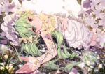  blush dress flowers grass green_eyes green_hair hatsune_miku headdress kosanmaka long_hair vocaloid watermark 