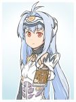  android blue_hair commentary_request cyborg forehead_protector futaba_no_taiko kos-mos long_hair red_eyes solo valentine xenosaga 