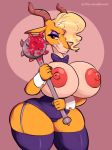  2018 5_fingers antelope anthro areola big_areola big_breasts blonde_hair blood bow_tie breasts clothed clothing digital_media_(artwork) disney erect_nipples eyeshadow fake_blood female gazelle gazelle_(zootopia) grimace hair holding_object horn huge_breasts legwear lingerie mace makeup mammal melee_weapon nipples pose red_eyes short_hair simple_background skimpy smutbooru solo standing stockings teeth thick_thighs thigh_highs topless voluptuous weapon wide_hips wrist_cuff zootopia 