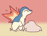  ambiguous_gender cyndaquil feral full-length_portrait gradient_background grass nintendo pok&eacute;mon pok&eacute;mon_(species) portrait qualzar red_background rock side_view simple_background solo standing video_games yellow_background 