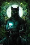  2018 anthro canine darkwood fantasy feral invalid_color looking_at_viewer magic male mammal rizonik setax solo sparkles wolf wood 
