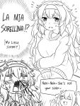  alternate_hairstyle blood blush commentary crossover english english_commentary flustered gambier_bay_(kantai_collection) german girls_frontline greyscale guin_guin hair_down hair_ornament headband italian kantai_collection look-alike monochrome multiple_girls nosebleed s.a.t.8_(girls_frontline) sweater tearing_up trembling ump9_(girls_frontline) 