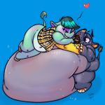  &lt;3 2016 3_toes 4_fingers 4_toes animal_crossing anthro anthro_on_anthro barefoot bedroom_eyes belly big_belly biped black_eyes blue_background blue_eyes blush bottomless brown_hooves cake candy cherry chocolate clothed clothing digital_drawing_(artwork) digital_media_(artwork) dizzy_(animal_crossing) domination duo eating elephant eye_contact eyelashes eyeshadow feeding female female_domination food force_feeding forced frosting fruit full-length_portrait ghostbellies green_hair green_skin green_tail grey_clothing grey_skin hair half-closed_eyes hi_res holding_food holding_object hooved_fingers hooves hyper hyper_belly larger_male looking_at_another looking_at_partner lying makeup male male/female mammal messy morbidly_obese navel nintendo obese obese_male on_side on_top on_top_of opal_(animal_crossing) overweight overweight_female overweight_male plaid portrait raised_eyebrows seductive shadow shiny shirt shocked short_hair signature simple_background size_difference smaller_female smile standing tail_tuft tears thick_thighs toes trunk tuft video_games white_hooves wide_hips yellow_clothing 