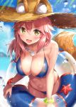  ale_nqki animal_ears bikini caster_(fate/extra) erect_nipples fate/grand_order kitsune swimsuits tail 