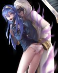  1girl absurdres arms_behind_back aura ball_gag bare_shoulders bdsm blue_eyes blue_hair bondage bound breasts cosplay fingering fire_emblem fire_emblem:_kakusei fire_emblem_heroes gag gagged gimurei highres lanse_dai_mao long_hair lucina male_my_unit_(fire_emblem:_kakusei) mask my_unit_(fire_emblem:_kakusei) panties restrained sleeveless summoner_(fire_emblem_heroes) summoner_(fire_emblem_heroes)_(cosplay) sword thighs tiara underwear weapon white_hair white_panties 