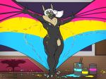  2018 anthro bat bludermaus bludermaus_(character) digital_drawing_(artwork) digital_media_(artwork) eyewear fur glasses hair heterochromia hi_res long_hair male mammal membranous_wings naturally_censored nipples open_mouth paint pansexual_flag piercing simple_background smile solo teeth vampire_bat wings 