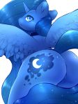  2018 anthro blue_eyes blue_hair butt collar cutie_mark digital_media_(artwork) equine female friendship_is_magic hair mammal my_little_pony napdust nude princess_luna_(mlp) solo wings 