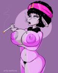  2018 5_fingers anthro areola beauty_mark big_areola big_breasts black_hair breasts caprine cigarette clothed clothing digital_media_(artwork) erect_nipples eyeshadow female hair headband holding_object huge_breasts looking_at_viewer makeup mammal mature_female mole_(marking) mostly_nude nana_noodleman navel nipples open_mouth pubes raised_arm sheep simple_background sing_(movie) skimpy smoke smoke_from_mouth smoking smutbooru solo thick_thighs tongue translucent transparent_clothing voluptuous wide_hips wool 