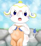  2015 3_fingers animal_crossing animate_inanimate anthro biped blue_eyes blue_hooves blue_markings blue_skin blue_tail blush cloud covering covering_self digital_drawing_(artwork) digital_media_(artwork) elephant embarrassed eyelashes female front_view half-length_portrait holding_object holding_towel hooved_fingers hot_spring japanese looking_at_viewer mammal markings multicolored_skin namako nintendo nude onsen open_mouth overweight overweight_female partially_submerged portrait proboscidean shadow shy sky solo standing steam surprise tail_tuft teapot tia_(animal_crossing) towel trunk tuft two_tone_tail video_games water wet white_skin white_tail wide_hips yellow_skin 