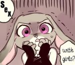  anthro dialogue disney english_text female fur grey_fur judy_hopps lagomorph looking_at_viewer mammal nervous rabbit solo source_request suggestive surprise text unknown_artist wide_eyed zootopia 