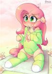  &lt;3 blush clothed clothing equine female feral fluttershy_(mlp) friendship_is_magic girly hoodie hoodie_(artist) horse legwear mammal my_little_pony pony smile socks solo sweater 