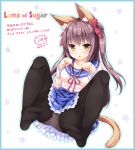  :3 absurdres animal_ears ass bangs black_legwear blue_sailor_collar blue_skirt blush bow breasts brown_eyes brown_hair cardigan closed_mouth collarbone commentary_request dated dress_shirt eyebrows_visible_through_hair full_body hair_between_eyes hair_bow hands_up highres kemonomimi_mode leaf_print long_hair long_sleeves maple_leaf_print medium_breasts no_shoes open_cardigan open_clothes panties panties_under_pantyhose pantyhose paw_pose pink_cardigan pink_panties pleated_skirt print_skirt red_bow sailor_collar sakuraba_hikaru_(loveindog) sasaura_suzuna school_uniform serafuku shirt skirt soles solo tail thighband_pantyhose tongue tongue_out translation_request two_side_up underwear very_long_hair white_shirt yorite_konoha_wa_kurenai_ni 