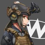  american_flag headphones helmet highres jpc load_bearing_vest looking_at_viewer military military_operator night_vision_device original solo 