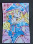  1girl artist_request blonde_hair breasts dark_magician_girl duel_monster female hat looking_at_viewer magical_girl photo skirt smile traditional_media wink wizard_hat yu-gi-oh! yuu-gi-ou_duel_monsters 