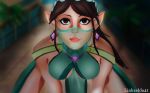  1girl breasts clevage earrings elf female large_breasts lips long_hair paladins ponytail pov sideboob tied_hair ying ying_(paladins) 