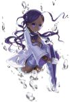  ahoge air_bubble bindi bubble closed_mouth commentary_request dark_skin facial_mark fate/extra fate_(series) forehead_mark glasses gloves jewelry legs_together long_hair purple_eyes purple_hair purple_legwear rani_viii shinooji solo thighhighs underwater white_gloves 