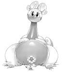  belly big_eyes big_tail black_and_white convenient_censorship eyelashes female flower front_view goodra hi_res looking_at_viewer monochrome nintendo noseless nude overweight plant pok&eacute;mon pok&eacute;mon_(species) simple_background sitting smile solo video_games white_background ɯ(_&ndash;_&ndash;_)ɯ 