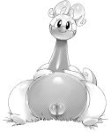  anus belly big_eyes big_tail black_and_white eyelashes female goodra hi_res leaning leaning_back looking_at_viewer monochrome nintendo noseless nude overweight plump_labia pok&eacute;mon pok&eacute;mon_(species) pussy simple_background sitting smile solo video_games white_background ɯ(_&ndash;_&ndash;_)ɯ 