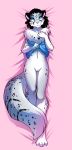  adira_(twokinds) anthro chest_tuft dakimakura_design edit feline female fluffy fluffy_tail front_view fur grey_fur hair hi_res keidran leopard lying mammal nude nude_edit on_back pussy smile snow_leopard solo spots spotted_fur tom_fischbach tuft twokinds white_fur 
